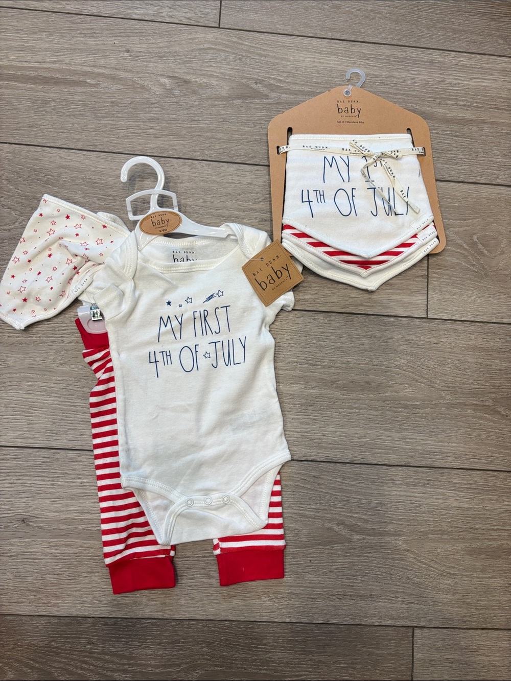 Rae Dunn White 4th of July Set size 3-6mo